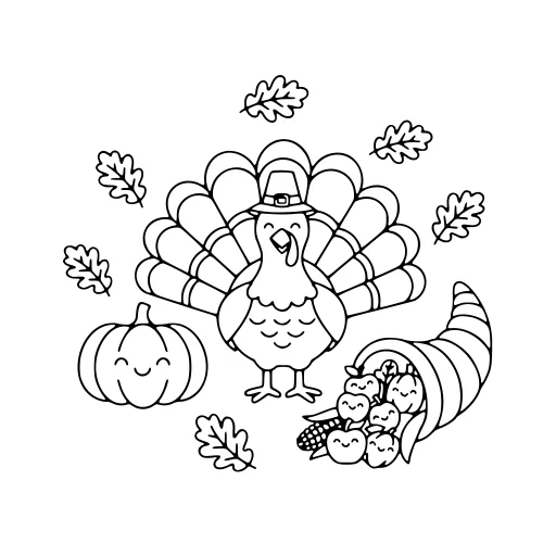 Friendly Thanksgiving Fun coloring page. A friendly thanksgiving fun with a friendly mix of large and small areas.