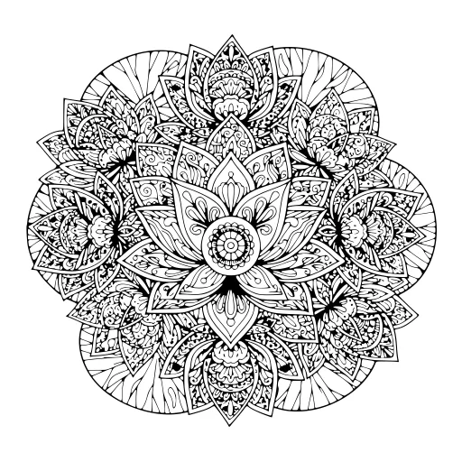 Summer Lotus Flower Design coloring page. A summer lotus flower design with lots of fine detail to fill at your own pace.