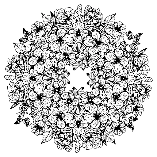 Romantic Cherry Blossom Study coloring page. A romantic cherry blossom study with lots of fine detail to fill at your own pace.