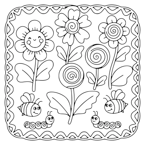 Little Flower Scene coloring page. A little flower scene with a friendly mix of large and small areas.