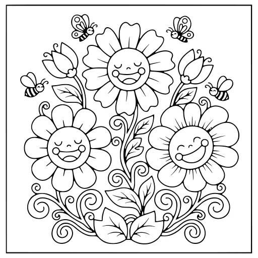 Cozy Flower View coloring page. A cozy flower view with a friendly mix of large and small areas.