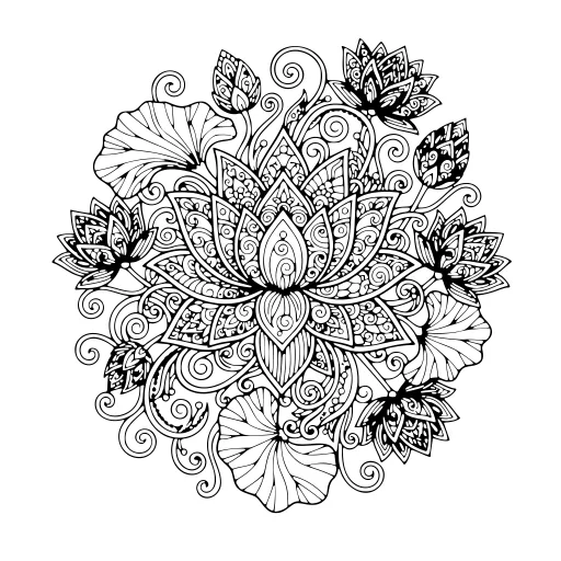 Fresh Lotus Flower Study coloring page. A fresh lotus flower study with lots of fine detail to fill at your own pace.