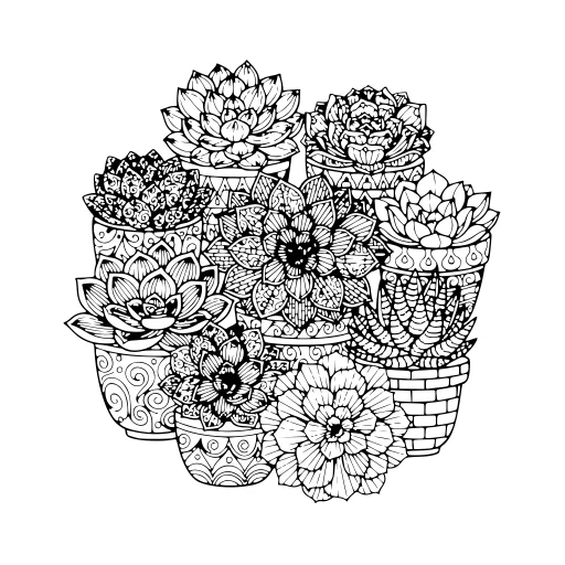Elegant Succulent Design coloring page. An elegant succulent design with lots of fine detail to fill at your own pace.