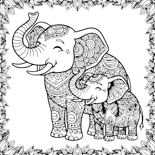 Proud Elephants coloring page. A proud elephants wildlife drawing with lots of fine detail to fill at your own pace.
