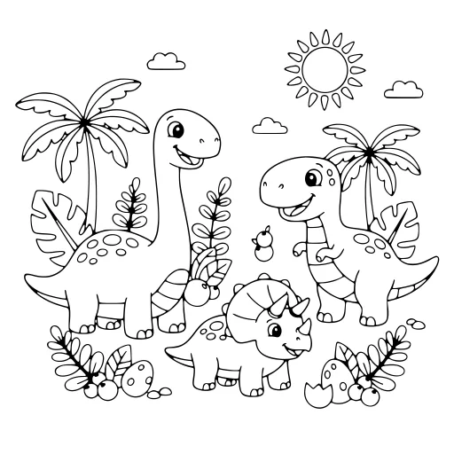Little Dinosaur Scene coloring page. A little dinosaur scene with lots of fine detail to fill at your own pace.