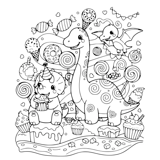 Smiley Dinosaur Day coloring page. A smiley dinosaur day with very fine detail for patient, relaxed coloring.