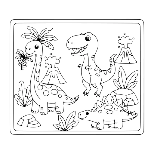 Little Dinosaur Time coloring page. A little dinosaur time with a friendly mix of large and small areas.
