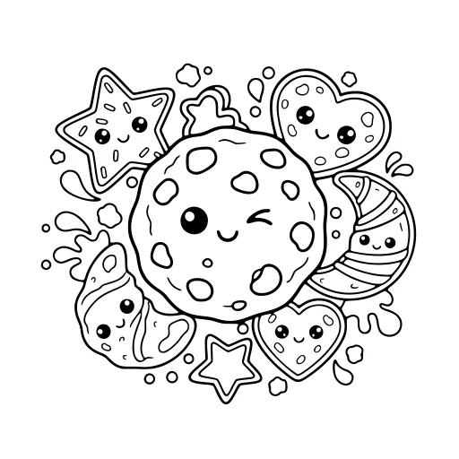 Cozy Cookies coloring page. A cozy cookies picture with a friendly mix of large and small areas.