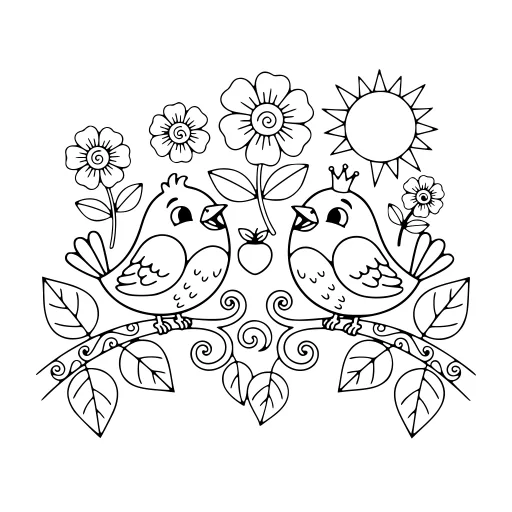 Cheerful Bird Day coloring page. A cheerful bird day with a friendly mix of large and small areas.