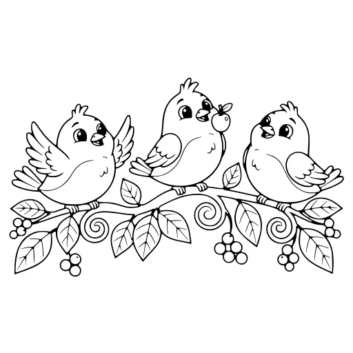 Cozy Bird Day coloring page. A cozy bird day with a friendly mix of large and small areas.
