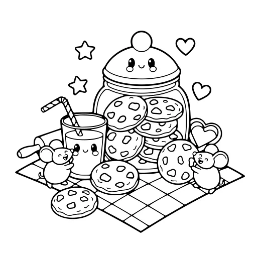 Cute Cookies coloring page. A cute cookies picture with a friendly mix of large and small areas.