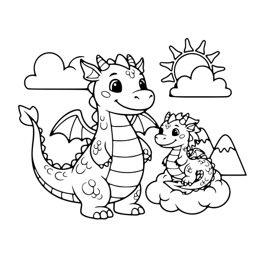 Cozy Dragon Time coloring page. A cozy dragon time with a friendly mix of large and small areas.