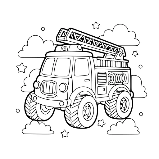 Big Truck Scene coloring page. A big truck scene with a friendly mix of large and small areas.