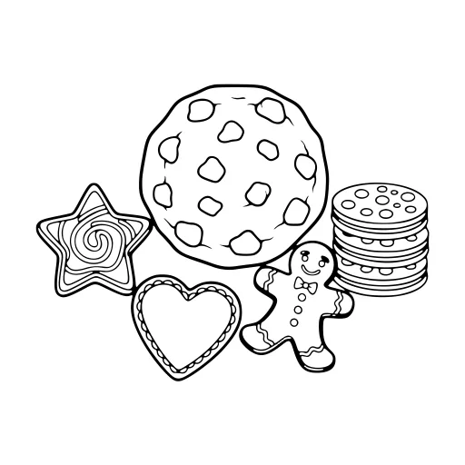 Friendly Cookies coloring page. A friendly cookies picture with a friendly mix of large and small areas.