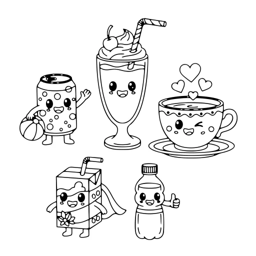 Happy Drinks coloring page. A happy drinks picture with a friendly mix of large and small areas.