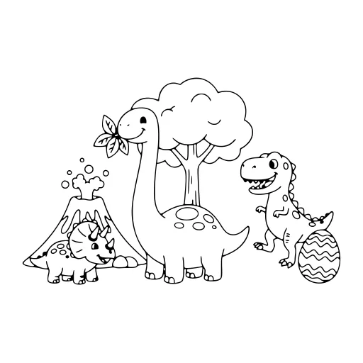Cheerful Dinosaur Day coloring page. A cheerful dinosaur day with a friendly mix of large and small areas.