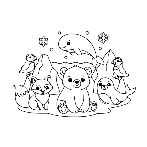 Little Arctic Animal Day coloring page. A little arctic animal day with big, simple shapes that are easy to fill.