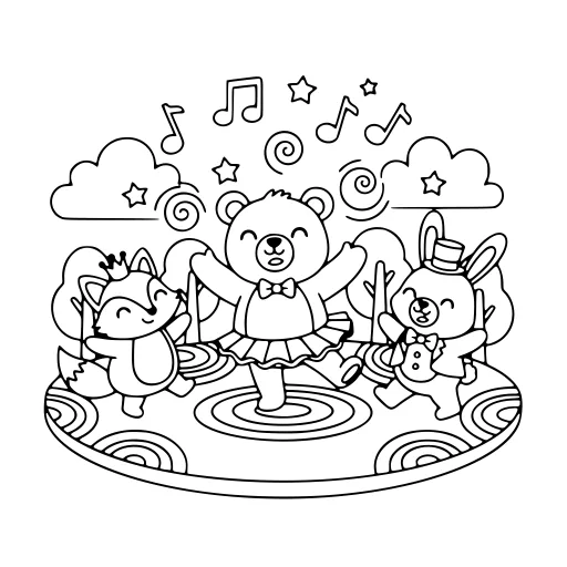 Cute Dancing coloring page. A cute dancing picture with a friendly mix of large and small areas.