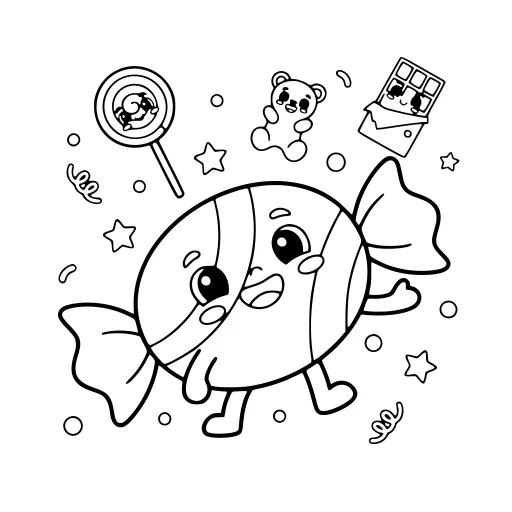 Busy Candy coloring page. A busy candy picture with big, simple shapes that are easy to fill.