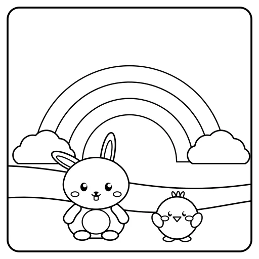 Rainbow Friends: a cute, easy coloring page with big shapes and bold lines.