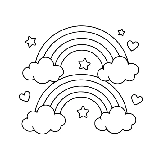 Pretty Rainbow View coloring page. A pretty rainbow view with big, simple shapes that are easy to fill.