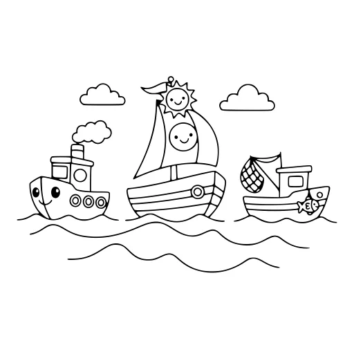 Sunny Boat Ride coloring page. A sunny boat ride with big, simple shapes that are easy to fill.