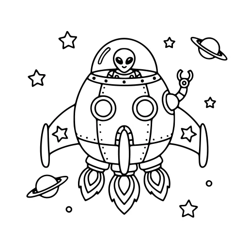 Busy Spacecraft Scene coloring page. A busy spacecraft scene with big, simple shapes that are easy to fill.