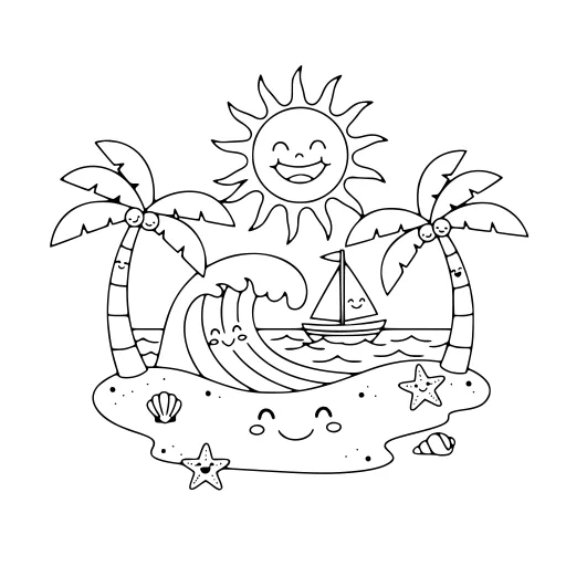 Calm Beaches coloring page. A calm beaches scene with big, simple shapes that are easy to fill.