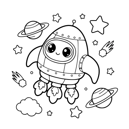 Busy Spacecraft coloring page. A busy spacecraft picture with big, simple shapes that are easy to fill.