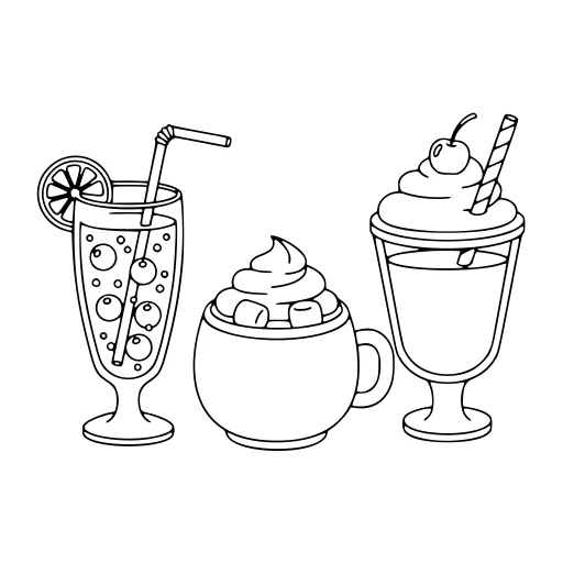 Friendly Drinks coloring page. A friendly drinks picture with big, simple shapes that are easy to fill.