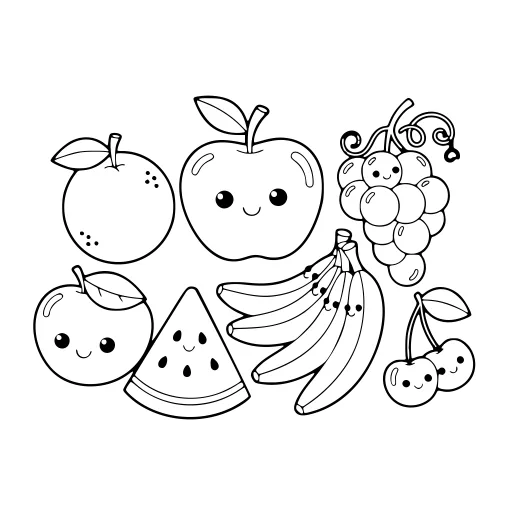 Playful Fruit Time coloring page. A playful fruit time with big, simple shapes that are easy to fill.