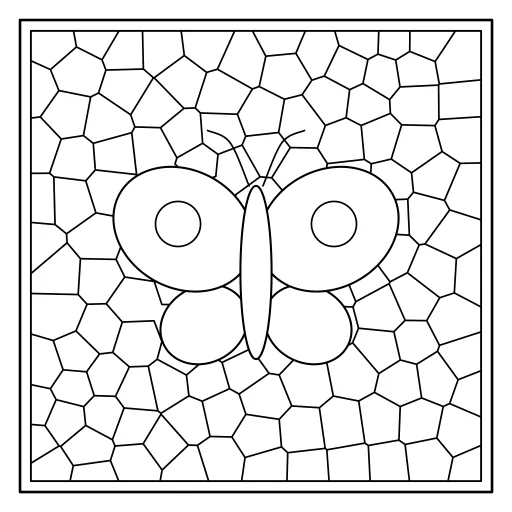 Stained Glass Butterfly coloring page. A bold stained-glass motif surrounded by glass panes.