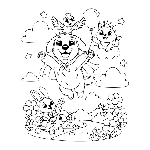 Cozy Pet Day coloring page. A cozy pet day with lots of fine detail to fill at your own pace.