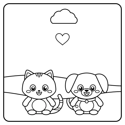 Cat and Dog Friends: a cute, easy coloring page with big shapes and bold lines.