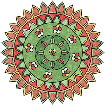 Holly Mandala: a coloring page colored in Crayon with crayon texture