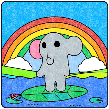 Peanut Under the Rainbow: a coloring page colored in Crayon with crayon texture