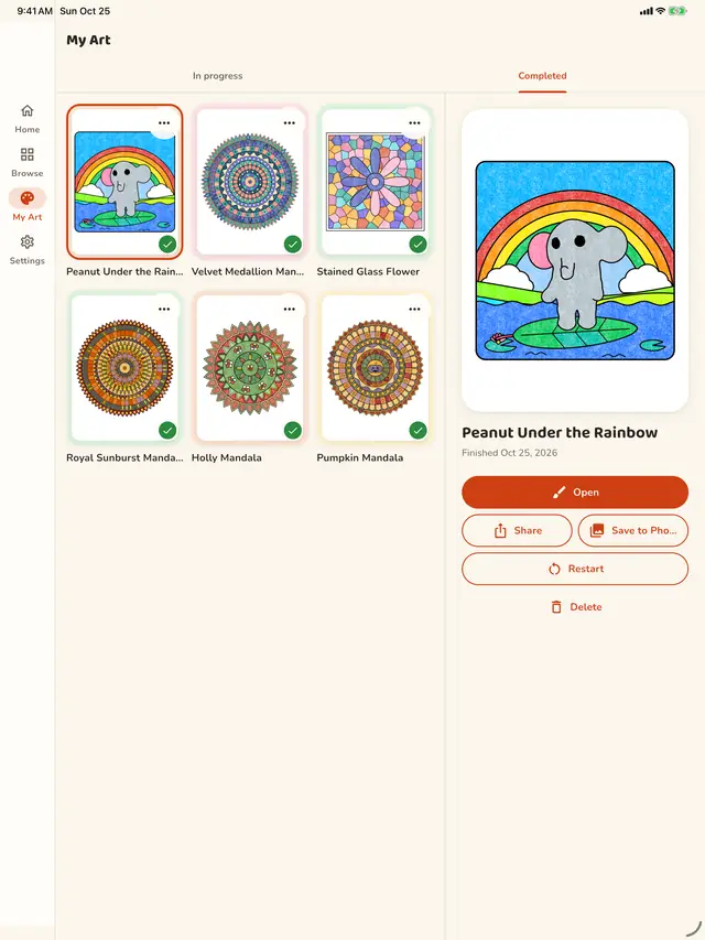Crayon on iPad: My Art with finished pages and a preview