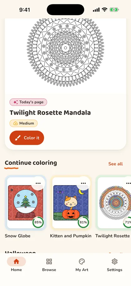 The page of the day on the Crayon home screen